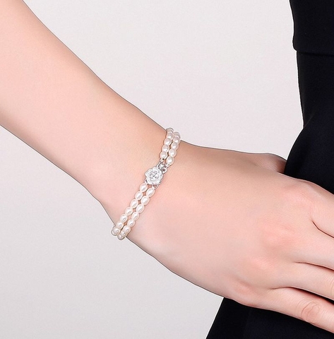 Vòng tay Ngọc trai nước ngọt Thiên nhiên Cao cấp - Hoa mẫu đơn - PEONY PEARL (4-5ly) - CTJ3510