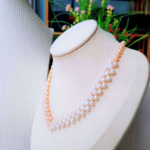 Vòng cổ Ngọc trai nước ngọt Thiên nhiên Cao cấp - Song hỷ lâm môn - JOY PEARL (5-6ly) - CTJ3511