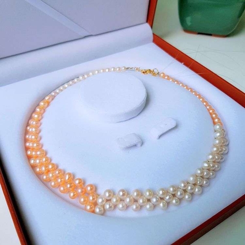 Vòng cổ Ngọc trai nước ngọt Thiên nhiên Cao cấp - Song hỷ lâm môn - JOY PEARL (5-6ly) - CTJ3511