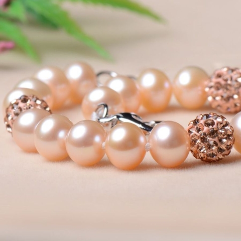 Vòng tay Ngọc trai nước ngọt Thiên nhiên Cao cấp - Chuỗi đơn tròn Mix gốm - CERA PEARL (8-9ly) - CTJ3610