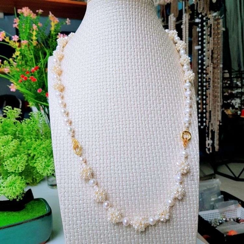 Vòng cổ Ngọc trai nước ngọt Thiên nhiên Cao cấp - ChuỗI đơn kết chùm dâu - KAITY PEARL (3-8ly) - CTJ3611
