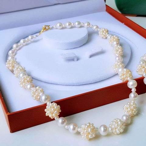 Bộ trang sức Ngọc trai nước ngọt Thiên nhiên Cao cấp 2M - ChuỗI đơn kết chùm dâu - KAITY PEARL (3-8ly) - CTJ3611
