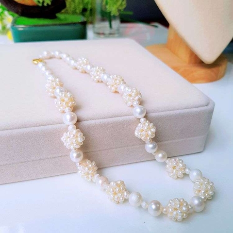 Vòng cổ Ngọc trai nước ngọt Thiên nhiên Cao cấp - ChuỗI đơn kết chùm dâu - KAITY PEARL (3-8ly) - CTJ3611