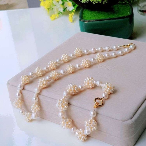 Bộ trang sức Ngọc trai nước ngọt Thiên nhiên Cao cấp 2M - ChuỗI đơn kết chùm dâu - KAITY PEARL (3-8ly) - CTJ3611