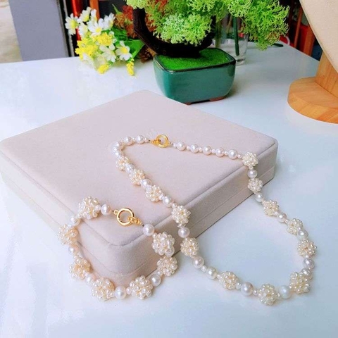 Bộ trang sức Ngọc trai nước ngọt Thiên nhiên Cao cấp 2M - ChuỗI đơn kết chùm dâu - KAITY PEARL (3-8ly) - CTJ3611