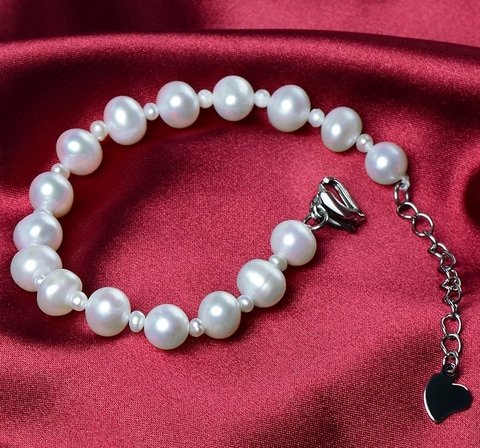 Vòng tay Ngọc trai nước ngọt Thiên nhiên Cao cấp - Trái tim thuần khiết - PURE PEARL (8-9ly) - CTJ3710