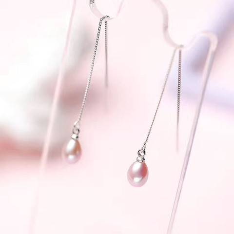 Bông tai Ngọc trai nước ngọt Thiên nhiên Cao cấp - Dáng dàI quyến rũ - ELLIS PEARL (8-9ly) - CTJ3809