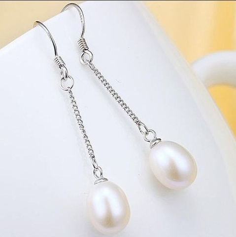 Bông tai Ngọc trai nước ngọt Thiên nhiên Cao cấp - Kiểu móc mắt xích - LITA PEARL (8-9ly) - CTJ4108