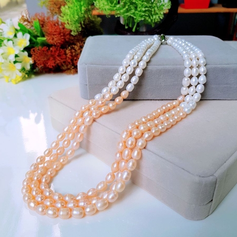 Vòng cổ Ngọc trai nước ngọt Thiên nhiên Cao cấp - Chuỗi 3 hàng xoài - VIGO PEARL (7-8ly) - CTJ4111
