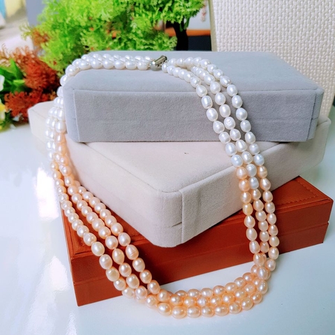 Vòng cổ Ngọc trai nước ngọt Thiên nhiên Cao cấp - Chuỗi 3 hàng xoài - VIGO PEARL (7-8ly) - CTJ4111