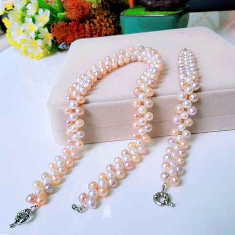 Bộ trang sức Ngọc trai nước ngọt Thiên nhiên Cao cấp - ChuỗI kết hoa đa sắc - VILA PEARL (7-8ly) - CTJ4211