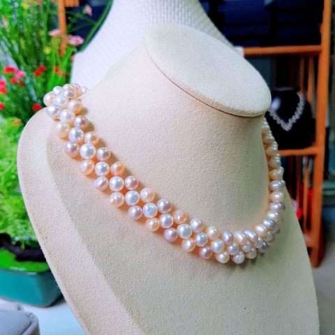 Vòng cổ Ngọc trai nước ngọt Thiên nhiên Cao cấp - ChuỗI kết hoa đa sắc - VILA PEARL (7-8ly) - CTJ4211