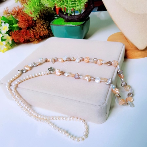 Vòng cổ Ngọc trai nước ngọt Thiên nhiên Cao cấp - Chuỗi đôi Mix Baroque - KYO PEARL (6-10ly) - CTJ4311