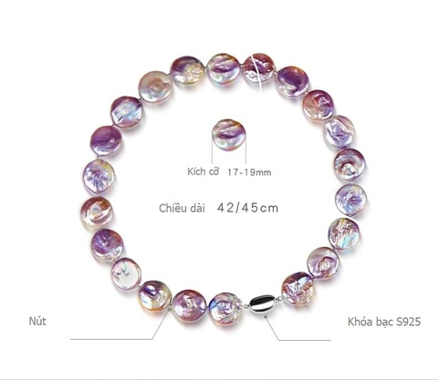 Vòng cổ Ngọc trai Tự nhiên Baroque Cao cấp - Chuỗi đơn đồng xu COIN PEARL (14-15ly) - CTJ4708 + Kèm hộp đựng sang trọng