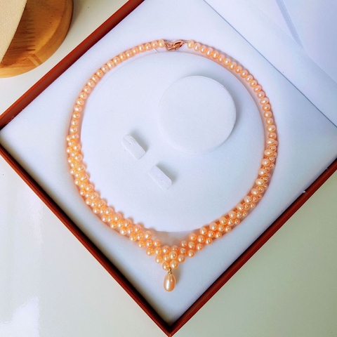 Vòng cổ Ngọc trai nước ngọt Thiên nhiên Cao cấp - Chuỗi tráI tim kết hạt tròn - JESSE PEARL (6-7ly) - CTJ4711