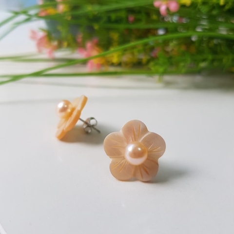 Bông khuyên tai ngọc trai Kiểu nụ Hoa đào Peach Pearl(6ly) - CTJ6906