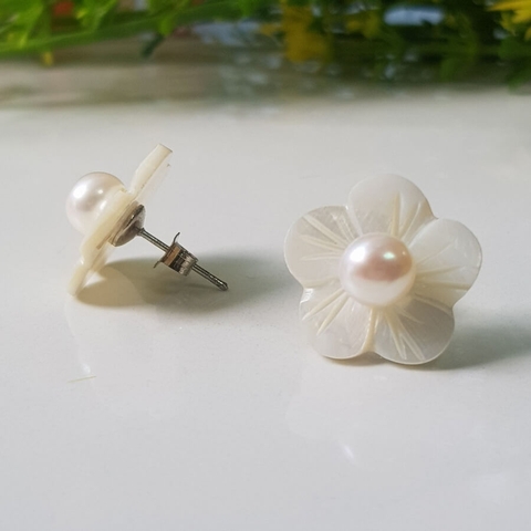 Bông khuyên tai ngọc trai Kiểu nụ Hoa đào Peach Pearl(6ly) - CTJ6906