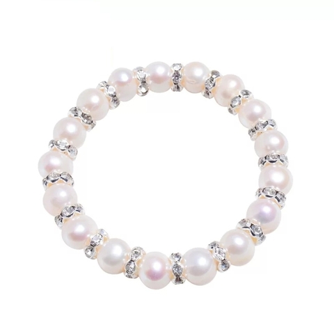 Vòng tay ngọc trai thiên nhiên Cao cấp Kiểu đơn mix hạt charm nạm đá zirco lấp lánh - CHARM PEARL(8ly) - CTJ9911