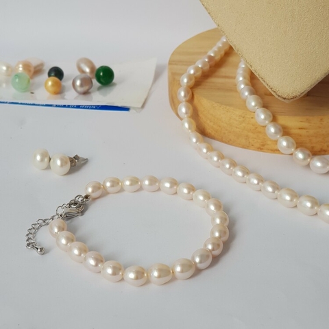 Bộ trang sức Ngọc trai nước ngọt Thiên nhiên Cao cấp 3M - Chuỗi đơn -  PEARL MANGO - CTJ0203