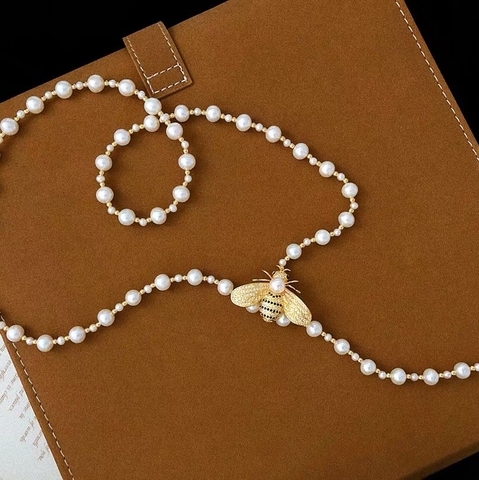 Vòng cổ Ngọc trai nước ngọt Thiên nhiên - Dáng dài Mix bi - BEE PEARL (3-9ly) - CTJ1405