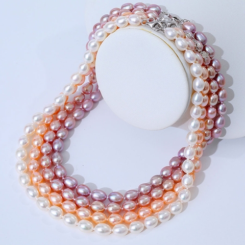 Chuỗi vòng cổ Ngọc trai tự nhiên Cao cấp Hạt xoài mọng - RICE PEARL (6-9ly) CTJ4608