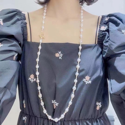 Vòng cổ Ngọc trai nước ngọt Thiên nhiên - Dáng dài Mix bi - OT PEARL (3-9ly) - CTJ1401