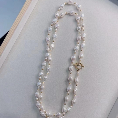 Vòng cổ Ngọc trai nước ngọt Thiên nhiên - Dáng dài Mix bi - OT PEARL (3-9ly) - CTJ1401