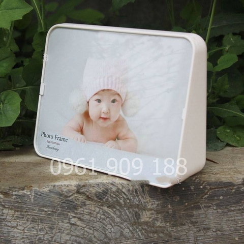 Khung ảnh bàn nhựa trắng mặt kính-khối liền