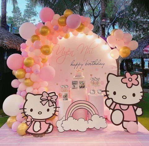 TRANG TRÍ SINH NHẬT CHO BÉ - CHỦ ĐỀ MÈO HELLO KITTY - TT020