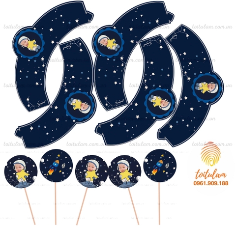 Vỏ bánh cupcake kèm tem chủ đề phi hành gia (set 10)