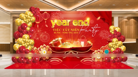 BACKDROP TẤT NIÊN TONE ĐỎ VÀNG