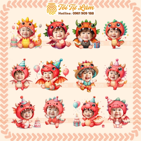 CHIBI SINH NHẬT CHO BÉ 1 TUỔI RỒNG- MẪU ĐỎ