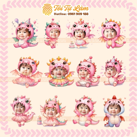 CHIBI SINH NHẬT CHO BÉ 1 TUỔI RỒNG- MẪU HỒNG