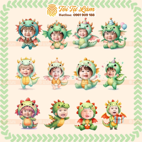 CHIBI SINH NHẬT CHO BÉ 1 TUỔI RỒNG- MẪU XANH LÁ