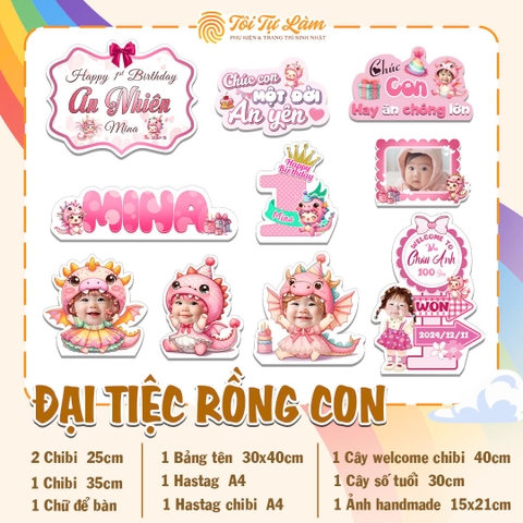 COMBO CHIBI ĐẠI TIỆC RỒNG CON - RỒNG HỒNG