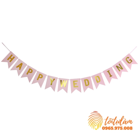 Dây chữ HAPPY WEDDING hồng bóng