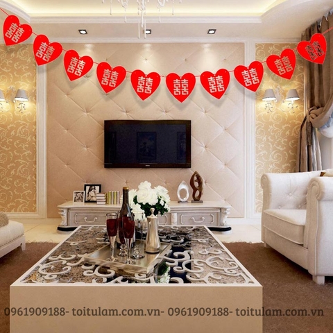 Dây treo đỏ chữ hỷ tim
