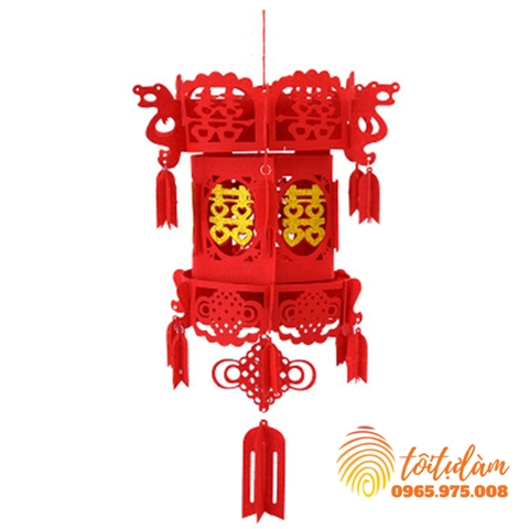 Đèn lồng chữ hỷ lục giác hỷ vàng