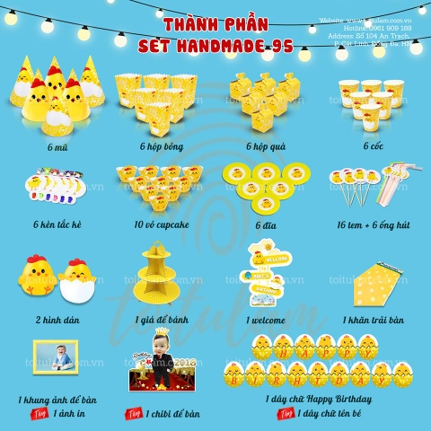 Set bàn handmade gà con vàng