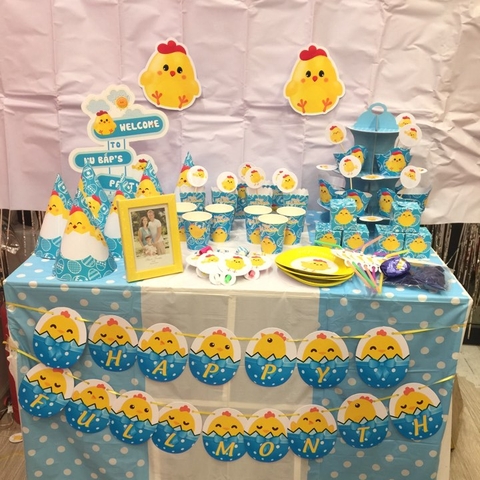 Set bàn handmade gà con xanh