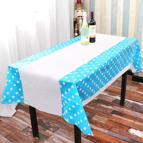 Khăn trải bàn chấm bi xanh