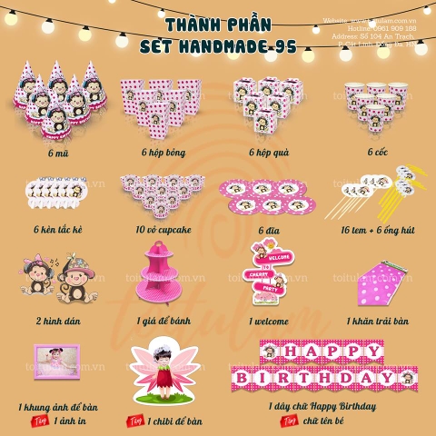 Set bàn handmade chú khỉ hồng