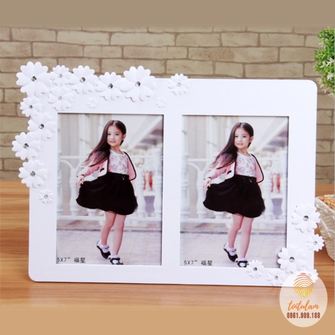 Khung ảnh bàn viền hoa 2 ô