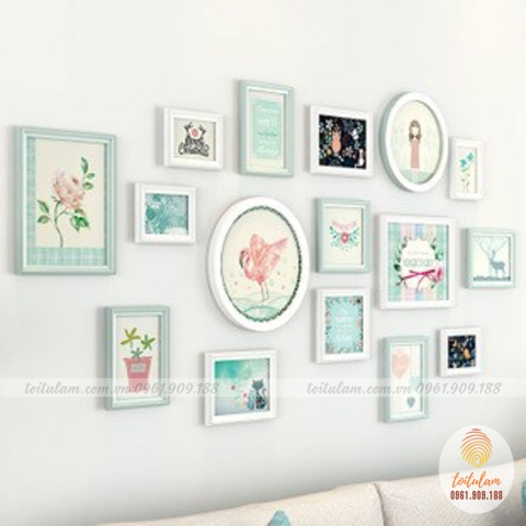 Khung ảnh bộ trắng xanh