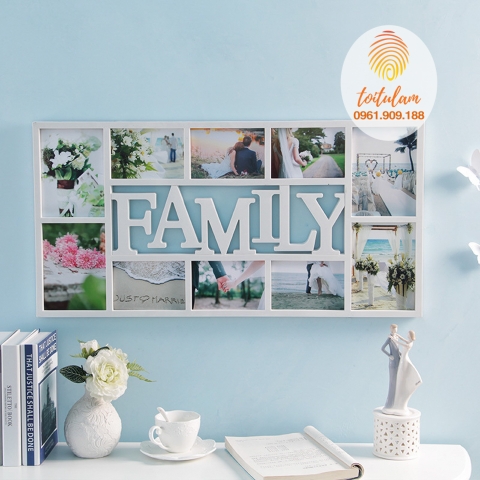 Khung ảnh treo tường 10 khung lồng chữ Family