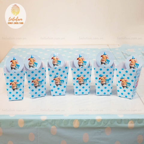 Hộp bỏng chủ đề heo con xanh (set 6)