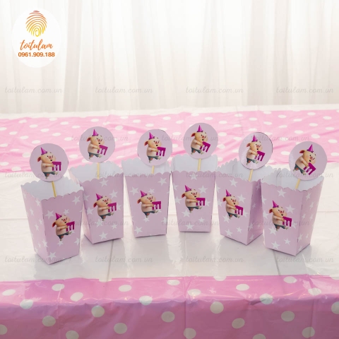 Hộp bỏng chủ đề heo con hồng (set 6)