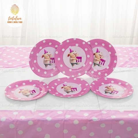 Đĩa giấy chủ đề heo con hồng (set 6)