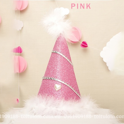 MŨ CHỦ TIỆC ÉP NHŨ HỒNG VIỀN LÔNG VŨ