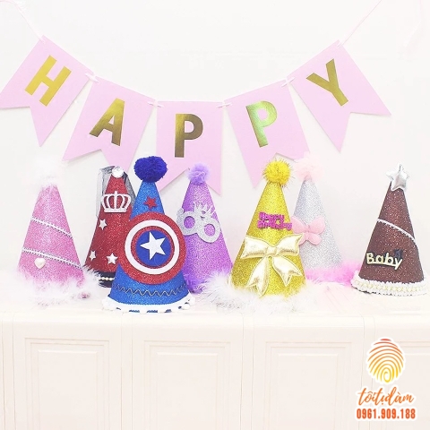 Mũ sinh nhật ép nhũ cao cấp